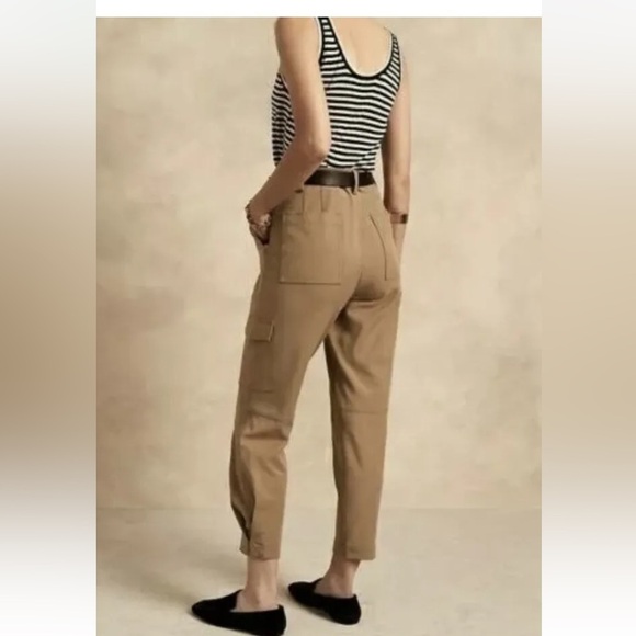 Banana Republic-10-latte cream(tan)-hi rise, belted ,tapered, cargo pants. - Picture 2 of 16